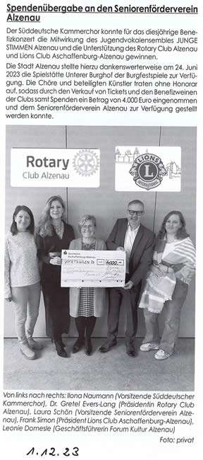 Spende von Rotary Club 2023